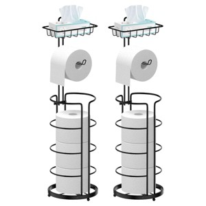 SEVOBAL 2pc 3-in-1 Bathroom Organizer Toilet Paper Holder with Storage Free Standing Holds 4 Rolls Easy Assembly Bathroom, Black, 16.77"*7.61"*4.88" - 1 of 4