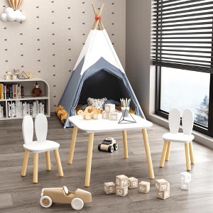 ORRD 5-Piece Kids Table & Chair Set, Wooden Cartoon Animal Table with 4 Chairs for Ages 3-8 (Large Table) - 1 of 4