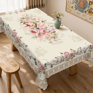 LOVEVOOK Washable Round Flower Tablecloth, Rectangle Floral Table Cover for Party Picnic Dinner Christmas Decor Indoor and Outdoor - 1 of 4