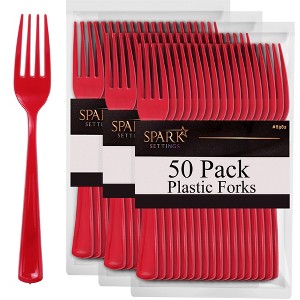 Plastic Forks Disposable 50 Pack, Heavy Duty Plastic Silverware, Plastic Cutlery Ideal for Hot and Cold Food, Plastic Utensils - SparkSettings - 1 of 4
