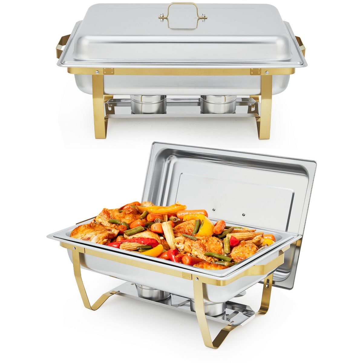 Chafing Dishes for Buffet Set, 8QT Buffet Servers and Warmers Set with Lid & Foldable Frame, Rectangular Stainless Steel Chafer Food Warmer