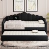 KWPZQEB Twin Size Daybed with Trundle, Velvet Upholstered Sofa Bed with Charging Port & 2 Side Pockets, No Box-spring Needed - 3 of 4