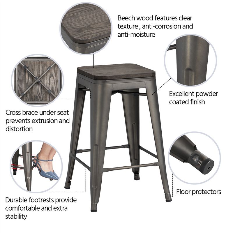 Yaheetech 24 inches Height Backless Stackable Metal Counter Bar Stool, Set of 4, 5 of 9