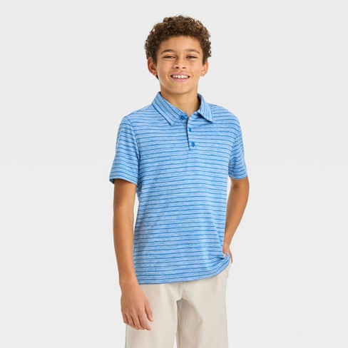 Boys' Golf Striped Polo Shirt - All In Motion™ Heather Blue S : Target