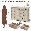 Dyonery Farmhouse 9 Drawers Dresser for Bedroom, 52" Wide Rustic Wood Chest of Drawers with Metal Handles,Modern Dresser TV Stand,White - 2 of 4