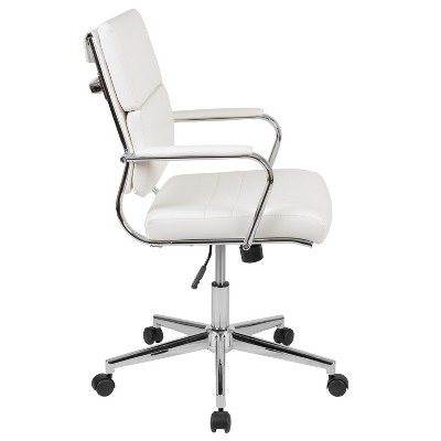 White Leather Mid-Back Ergonomic Executive Swivel Chair