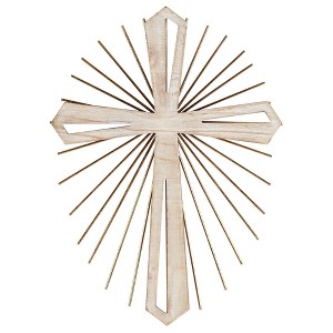 Dicksons Starburst Whitewash 14 x 10.5 Metal and Wood Hanging Wall Cross - 1 of 2