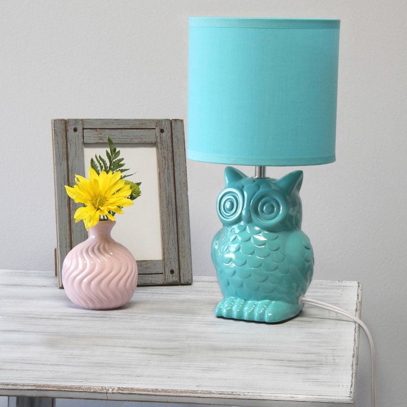12.8" Contemporary Ceramic Owl Bedside Table Lamp with Matching Fabric Shade - Simple Design, 4 of 12