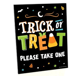 Big Dot of Happiness Jack-O'-Lantern Trick or Treat Sign with Stand, Printed on Sturdy Plastic Material - 10.5 x 13.75 inches - 1 Piece - 1 of 4