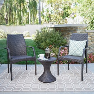 Christopher Knight Home Landry Outdoor Wicker 3 Piece Stacking Chair Chat Set, Multibrown - 1 of 4
