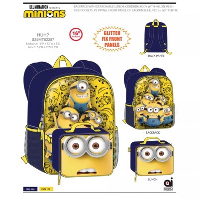 Disney Minions 16" School Backpack with Large Front Pocket & Rectangular Lunch Bag