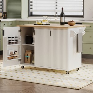51" Fluted Kitchen Island with Drop Leaf, Rolling Kitchen Island With Storage, Kitchen Island on Wheels with Towel Rack for Kitchen Dining Room - 1 of 4