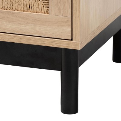 Light Brown and Black Wood End Table with Storage