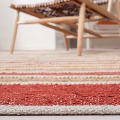 Handwoven Red and Beige Wool Striped Kilim Rug 6' x 9'