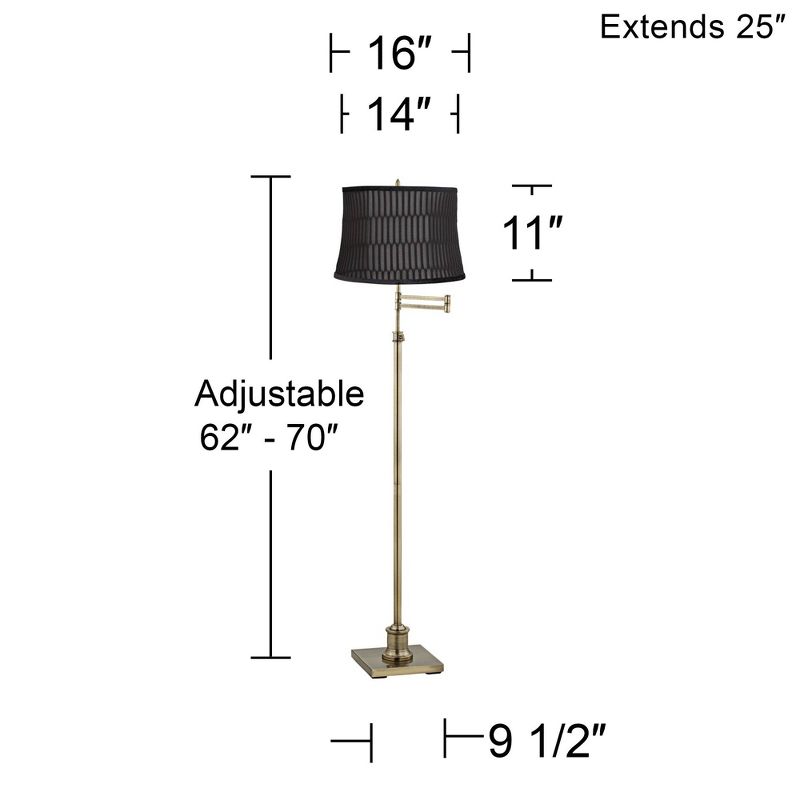 360 Lighting Westbury Modern 70" Tall Floor Lamp Brass Metal Adjustable Swing Arm Black Geometric Velvet Fabric Drum Shade for Living Room, 4 of 5