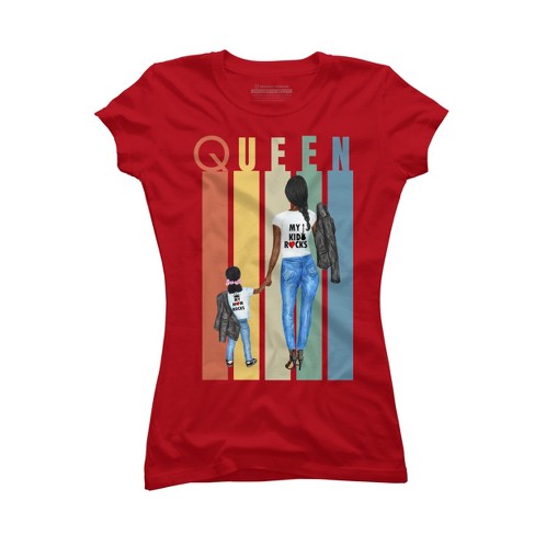 Junior s Design By Humans Mother s Day Black Mom Queen Retro Stripes By duron4 T Shirt Red 2X Large