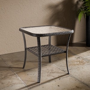 EAGLE PEAK Outdoor Wicker Side Table with Lower Storage, Brown - 1 of 4