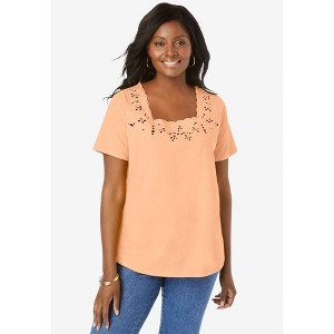 Jessica London Women's Plus Size Stretch Cotton Eyelet Cutout Tee - 1 of 4