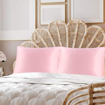2 Pcs King(20"x36") Silky Satin Luxury Pillow Cases Pink - PiccoCasa