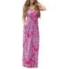 Women Strapless Floral Print Bohemian Boho Maxi Dress Casual Off Shoulder Beach Party Dress with Pockets - 2 of 4