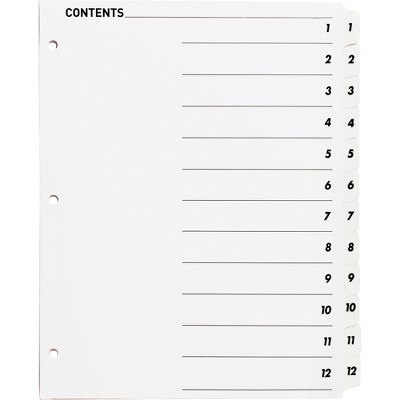 Business Source Index Dividers w/TOC Page 1-12 12 Tabs/ST 11"x8-1/2" White 05855