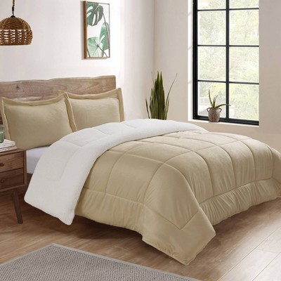 Full Black Reversible Microfiber and Sherpa Comforter Set