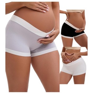 INSPIRE CHIC Women's Low Waist Under the Bump Maternity BoyShorts Pregnancy Seamless Ladies Panties 3 Packs - 1 of 4