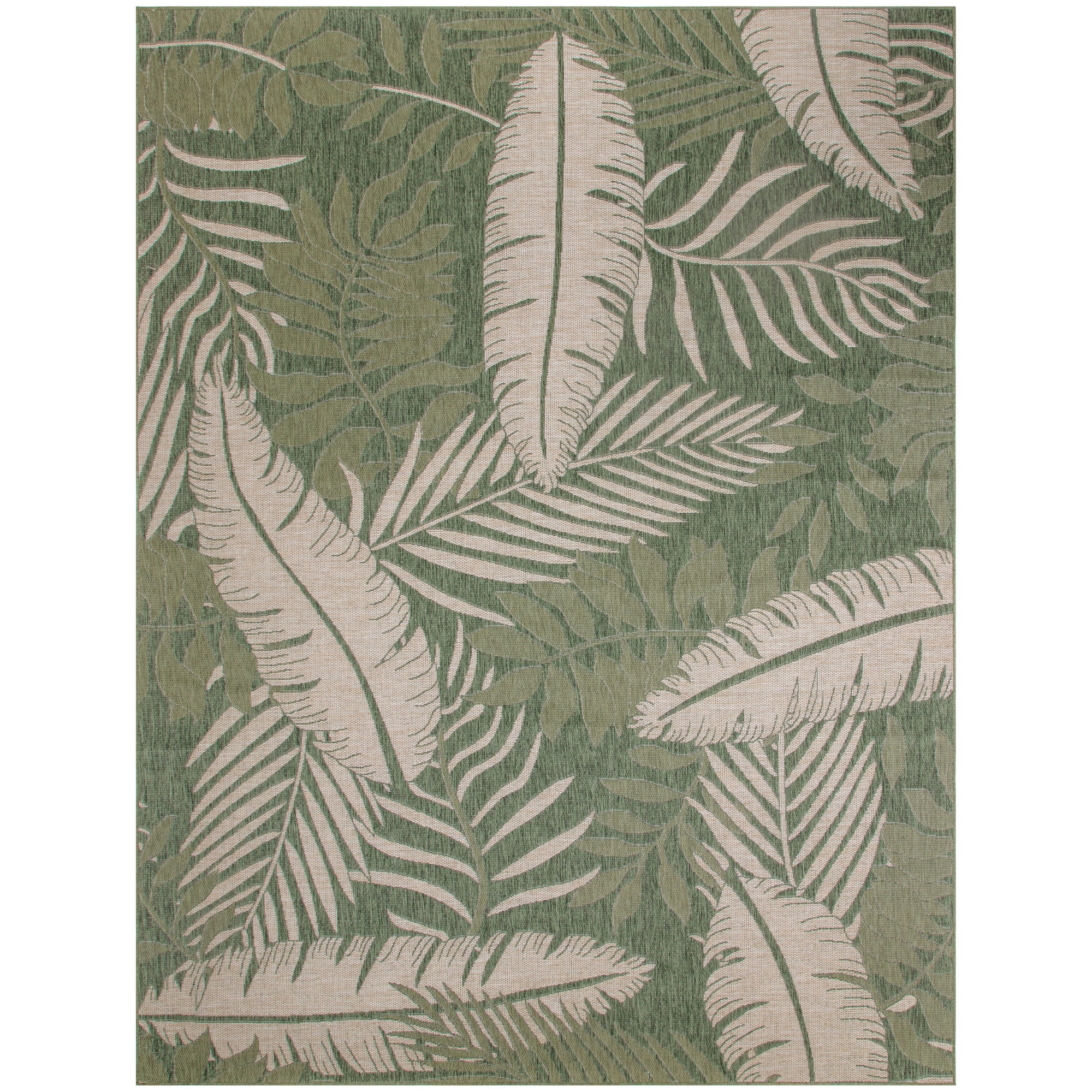 Nourison 9' x 12' Garden Oasis Tropical Leaf Flatweave Indoor Outdoor Area Rug Green Ivory