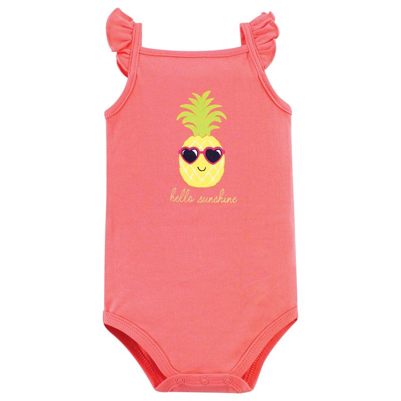 Hudson Baby Infant Girl Cotton Sleeveless Bodysuits 5pk, Hello Sunshine, 3 of 8