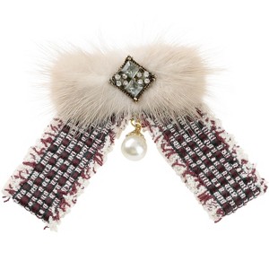 INSPIRE CHIC Women's Bowknot Multicolored Braided Tweed Ribbon Furry Brooch Ties - 1 of 4