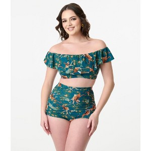 Unique Vintage Women's Tiger Print Ruffled Ramona Swim Top - 1 of 3