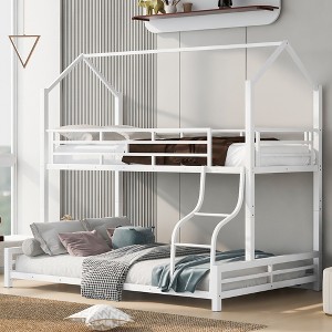 Twin over Full Bunk Bed, Convertable Metal House-shaped Bed with Ladder -ModernLuxe - 1 of 4