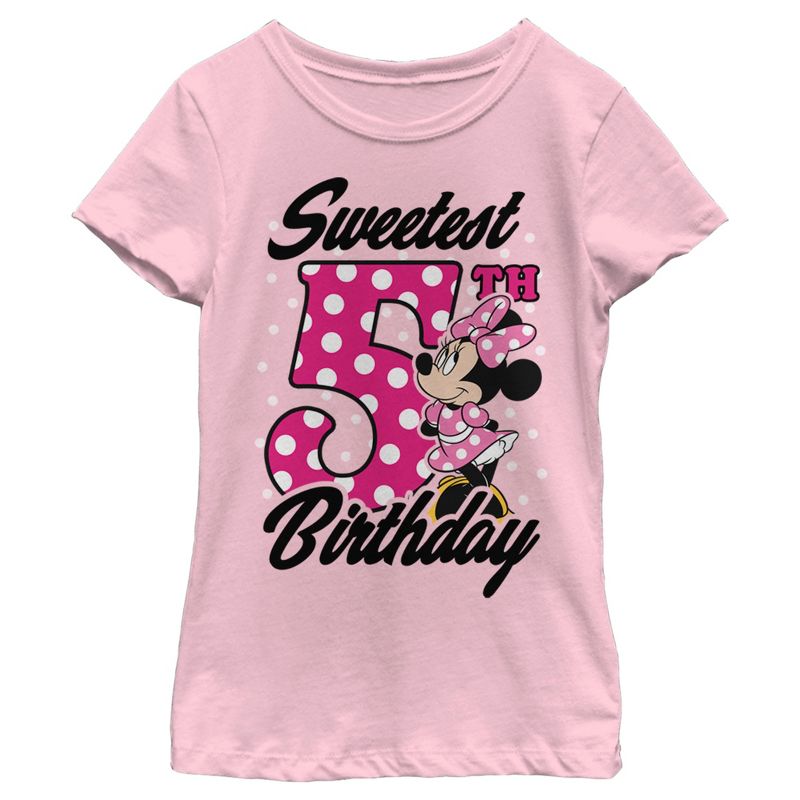 Girl's Minnie Mouse Sweetest 6th Birthday Dots T-Shirt, 1 of 5