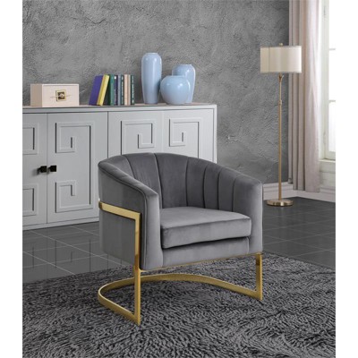 Carter Modern Grey Velvet Accent Chair with Gold Stainless Base