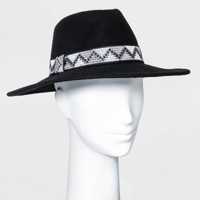 Women's Guitar Strap Band Wide Brim Fedora Hat - Universal Thread™ Black