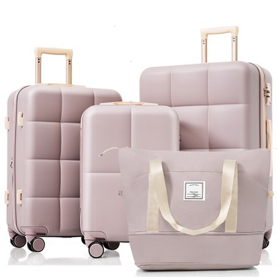 Whisen Luggage Sets 4 Piece, 20-inch with USB Port, Expandable ABS Durable Suitcase with Travel Bag, Cup Holder, ABS Hard Shell Luggage