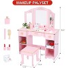 Kids Vanity Set, Pretend Play Girls Vanity Table and Chair Set with Mirror, Stool, and Wood Makeup Playset, Pink - 2 of 4