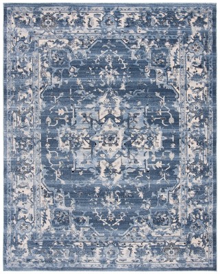 Blue Floral Motif Synthetic Low Pile Area Rug