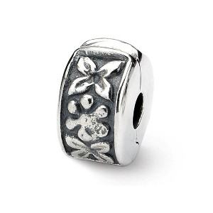 Black Bow Jewelry Sterling Silver Hinged Flower Clip Bead Charm - 1 of 3