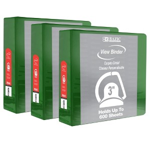 BAZIC Products® Slant D Ring View Binder with 2 Pockets, 3", Green, Pack of 3 - 1 of 2