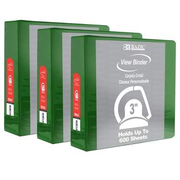 BAZIC Products® Slant D Ring View Binder with 2 Pockets, 3", Green, Pack of 3