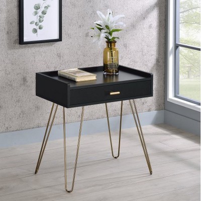 Anybear Black and Gold Wood Storage End Table