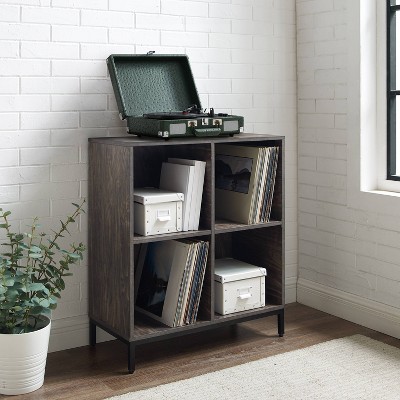 Brown Ash Four-Cube Record Storage Bookcase with Steel Legs