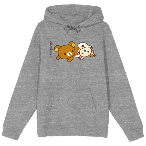 Rilakkuma Two Bears Lying Long Sleeve Athletic Heather Adult Hooded Sweatshirt - image 1 of 3