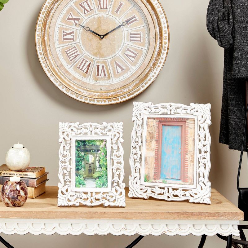 Mango Wood Scroll Handmade Intricate Traditional Carved 1 Slot Photo Frame White - Olivia & May, 2 of 6