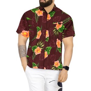 HAPPY BAY Men's Hawaiian Shirts Short Sleeve Button Down Shirt Floral Shirt Men Casual Beach Vacation Hawaii Island Shirts Funny - 1 of 4