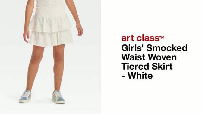 Girls' Smocked Waist Woven Tiered Skirt - art class™ White, 2 of 7, play video