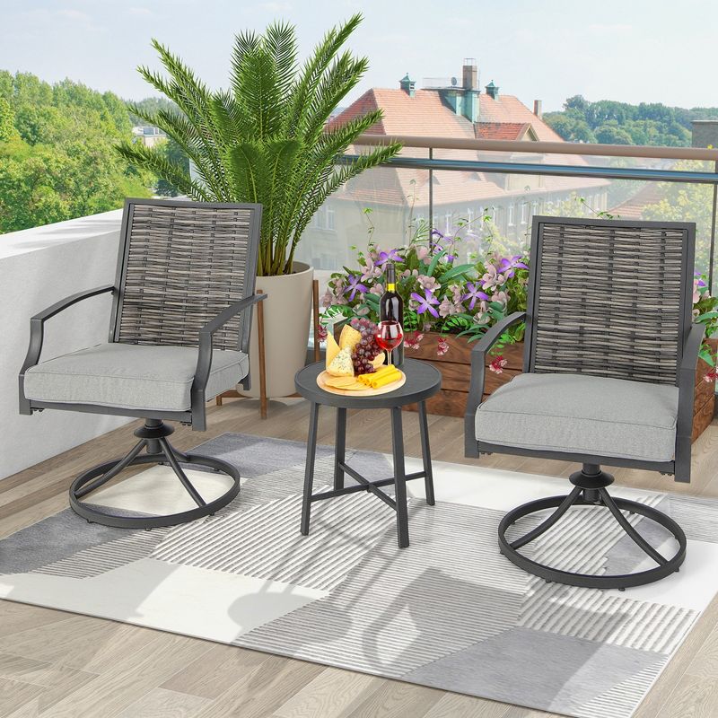 Costway 3 PCS Patio Swivel Chair Set Coffee Table Wicker Cushioned Seat Balcony Porch, 3 of 11
