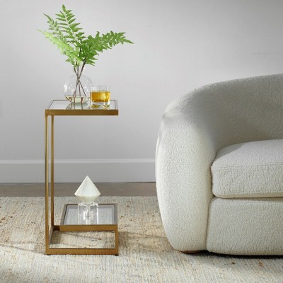 Brushed Brass and Glass Rectangular Accent Table