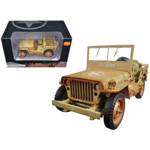 US Army WWII Jeep Vehicle Desert Color Weathered Version 1/18 Diecast Model Car by American Diorama - 1 of 3